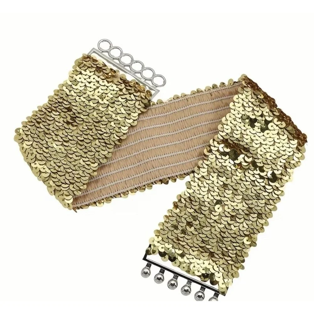 Women's Two Sequin Elastic Waist Belts - Vintage Style, Adjustable One Size